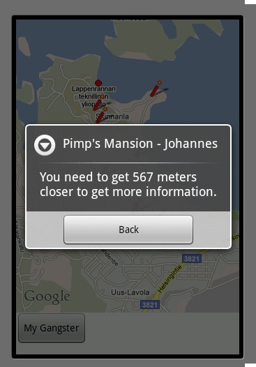 Map screen with a information dialog