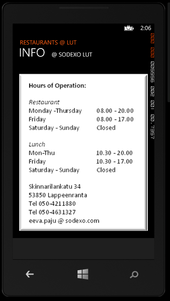  Restaurant info for selected restaurant. 