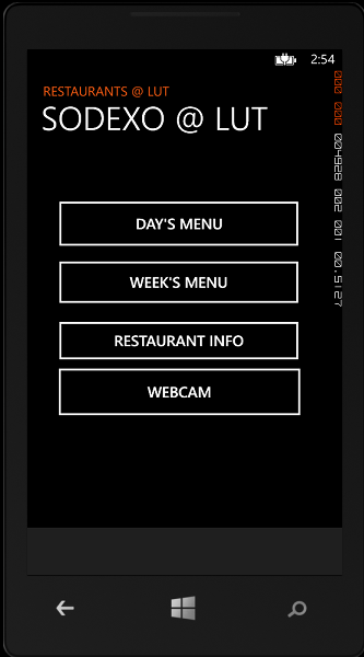  Selectable menu of restaurant functions